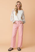 Polka Dot Denim Raw Hem Barrel Jeans