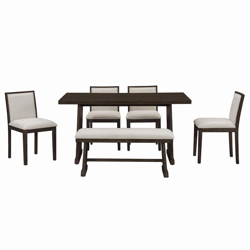 Dining Set With Rectangular Table, 4 Upholstered Chairs & 1 Padded Bench