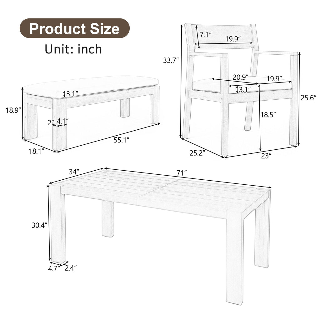 Outdoor Dining Set Rectangular Table With Umbrella Hole