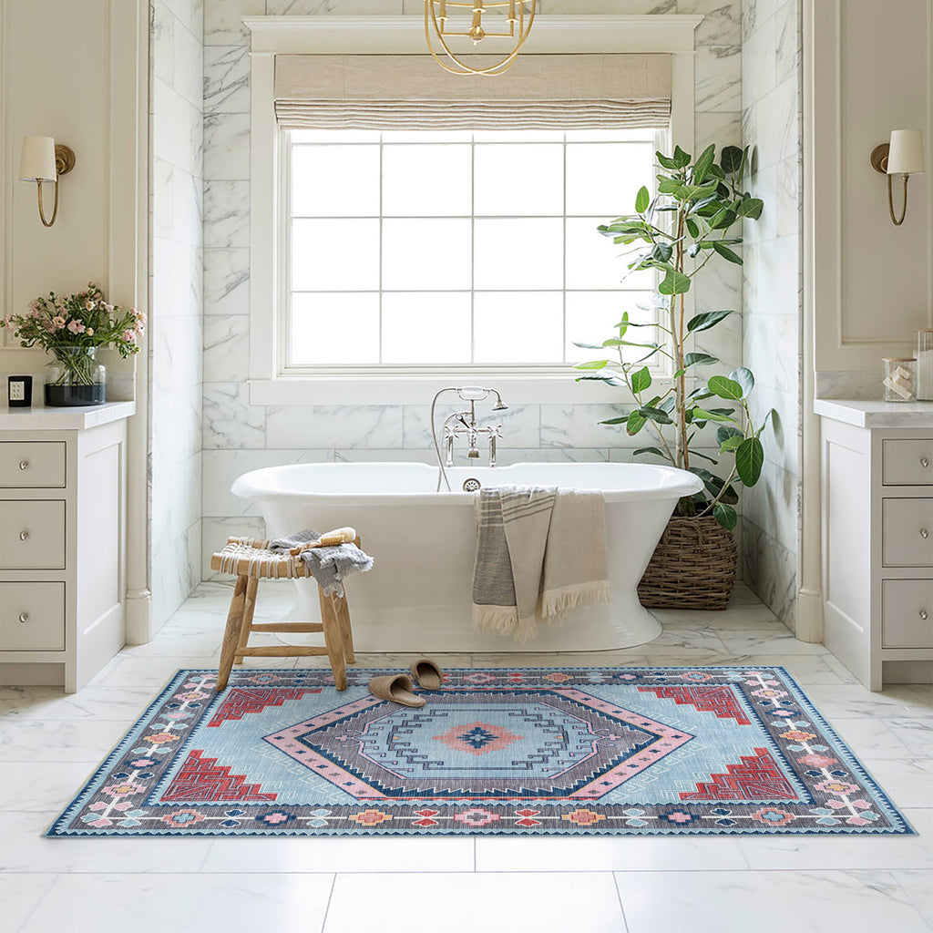 Leena Blue Colorful Aesthetic Oushak Rug
