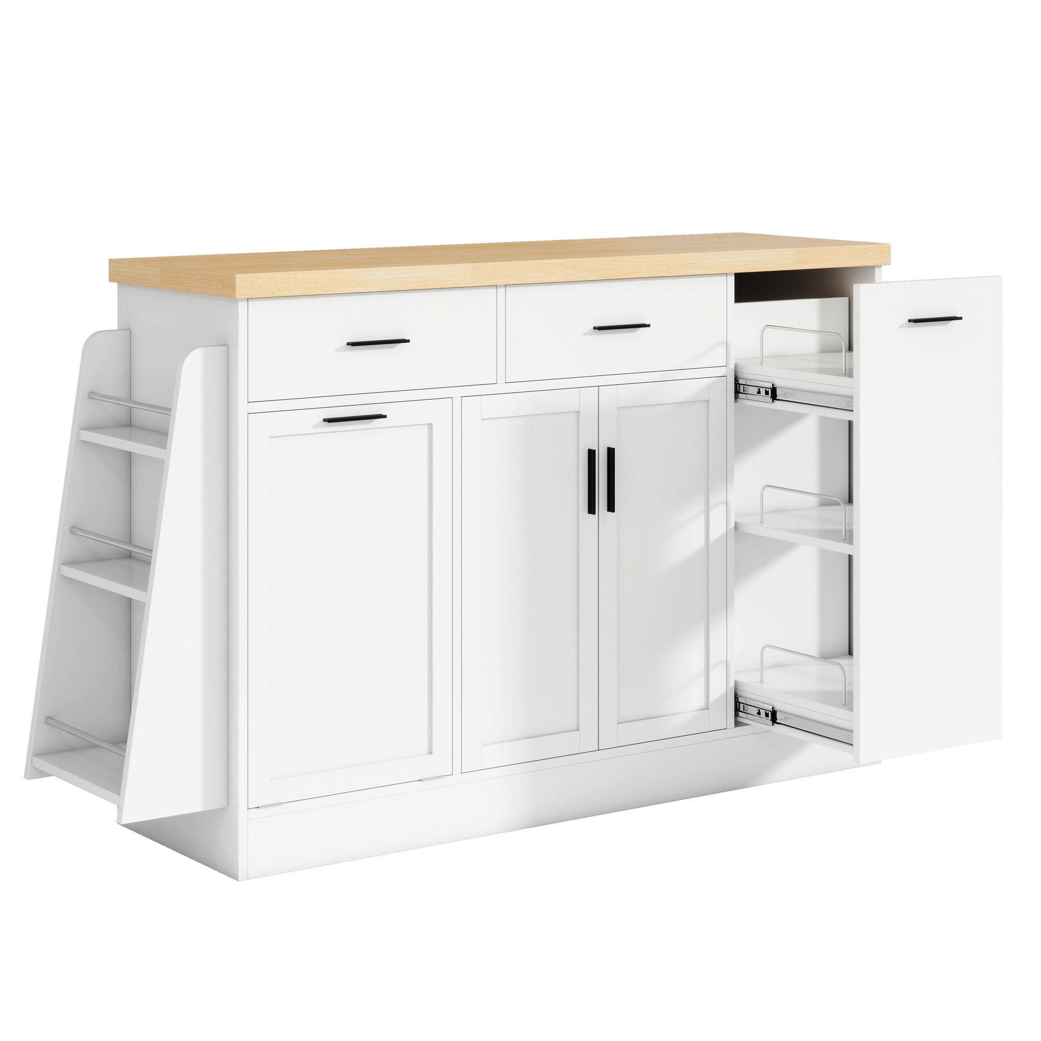 Kitchen Sideboard With Sliding Door Cabinet, 3 Tier Spice Rack