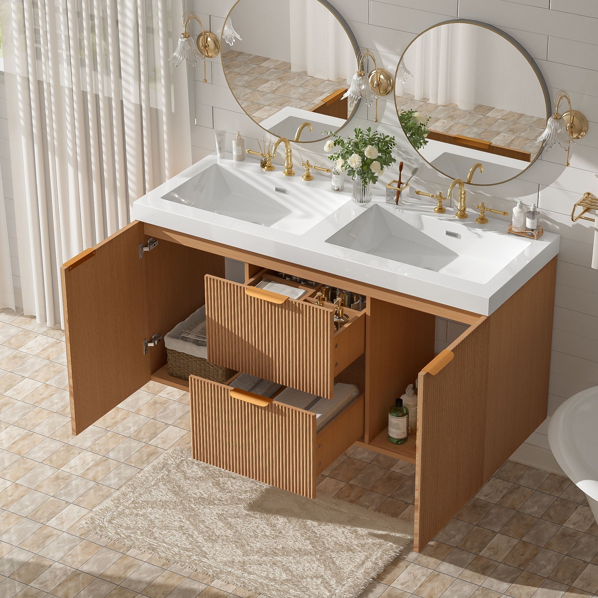 Modern Wall Mounted Bathroom Vanity, Soft Close Doors