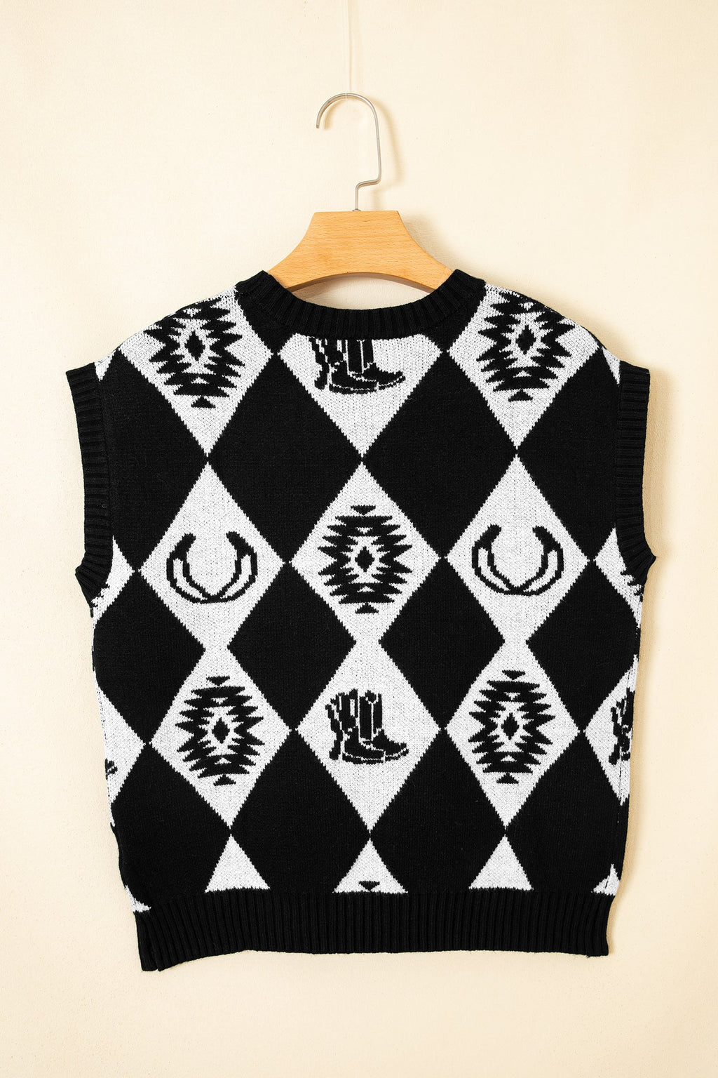 Western Retro Rhombus Short Sleeve Knit Top