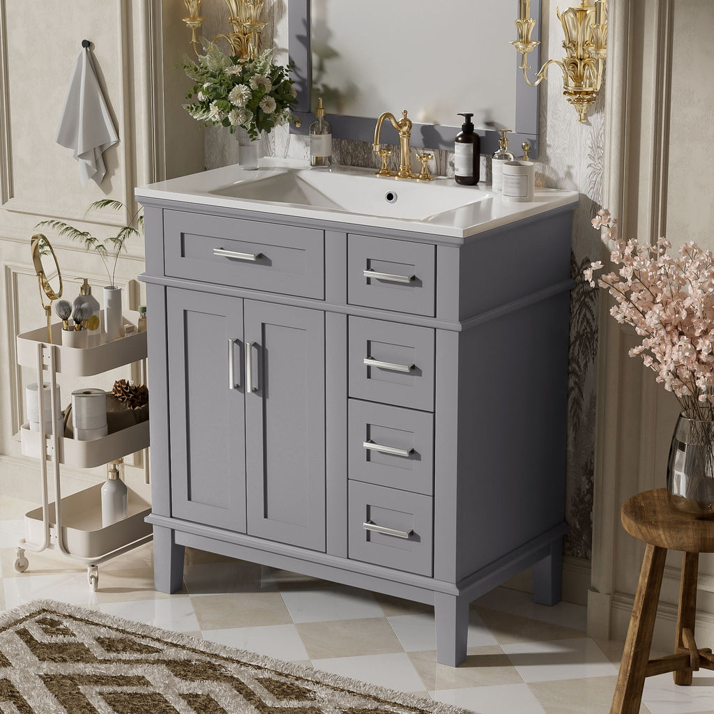 Modern Bathroom Vanity With Sink, Storage Cabinet, Soft Close Doors, Deep & Standard Drawers