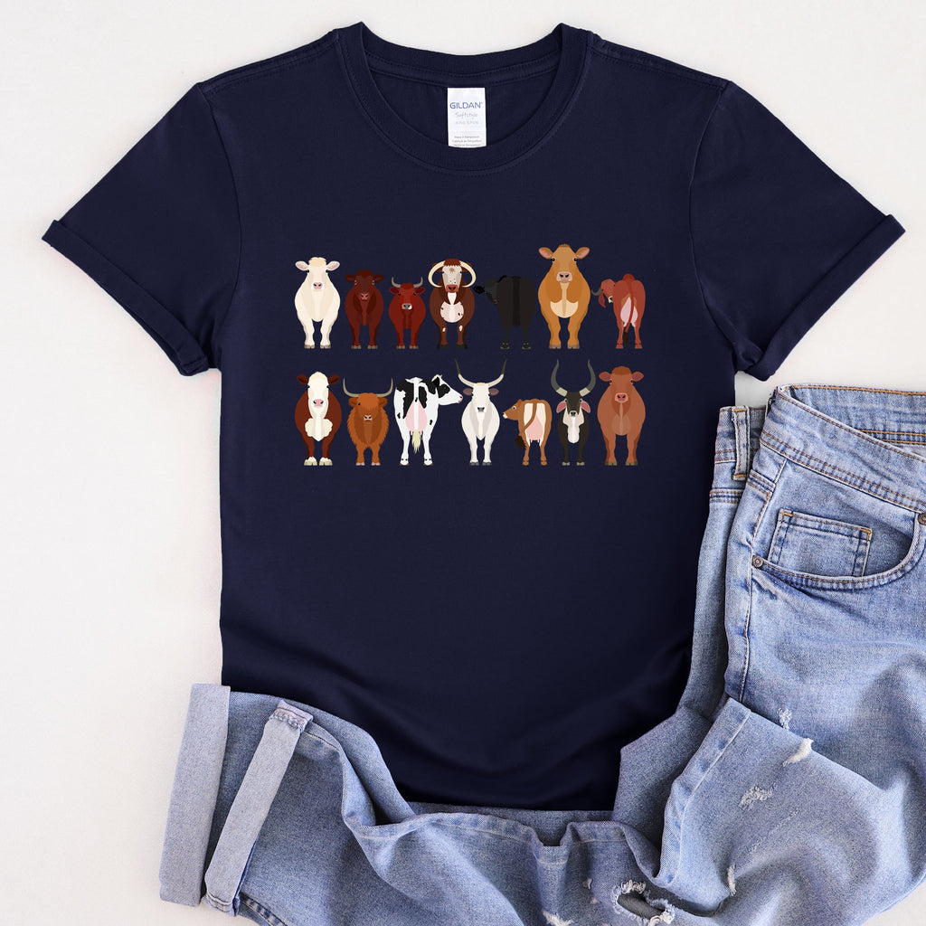 Cow Lovers Farm Animal Illustration Breeds Edition Collection Premium Graphic Tee