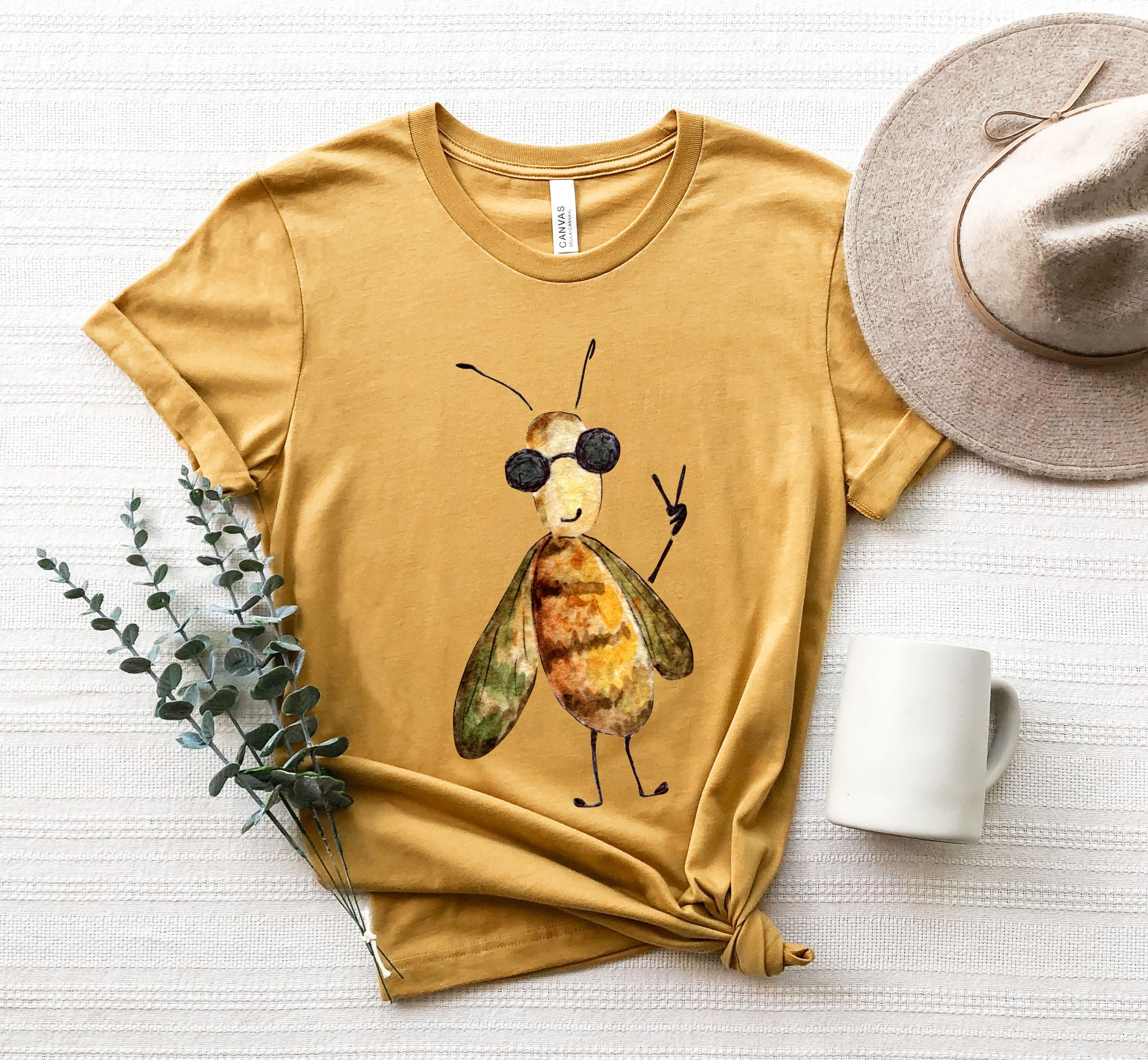 Funny Bee Watercolor Animal Lover Nature Fun Design Print Comfort Colors Tee