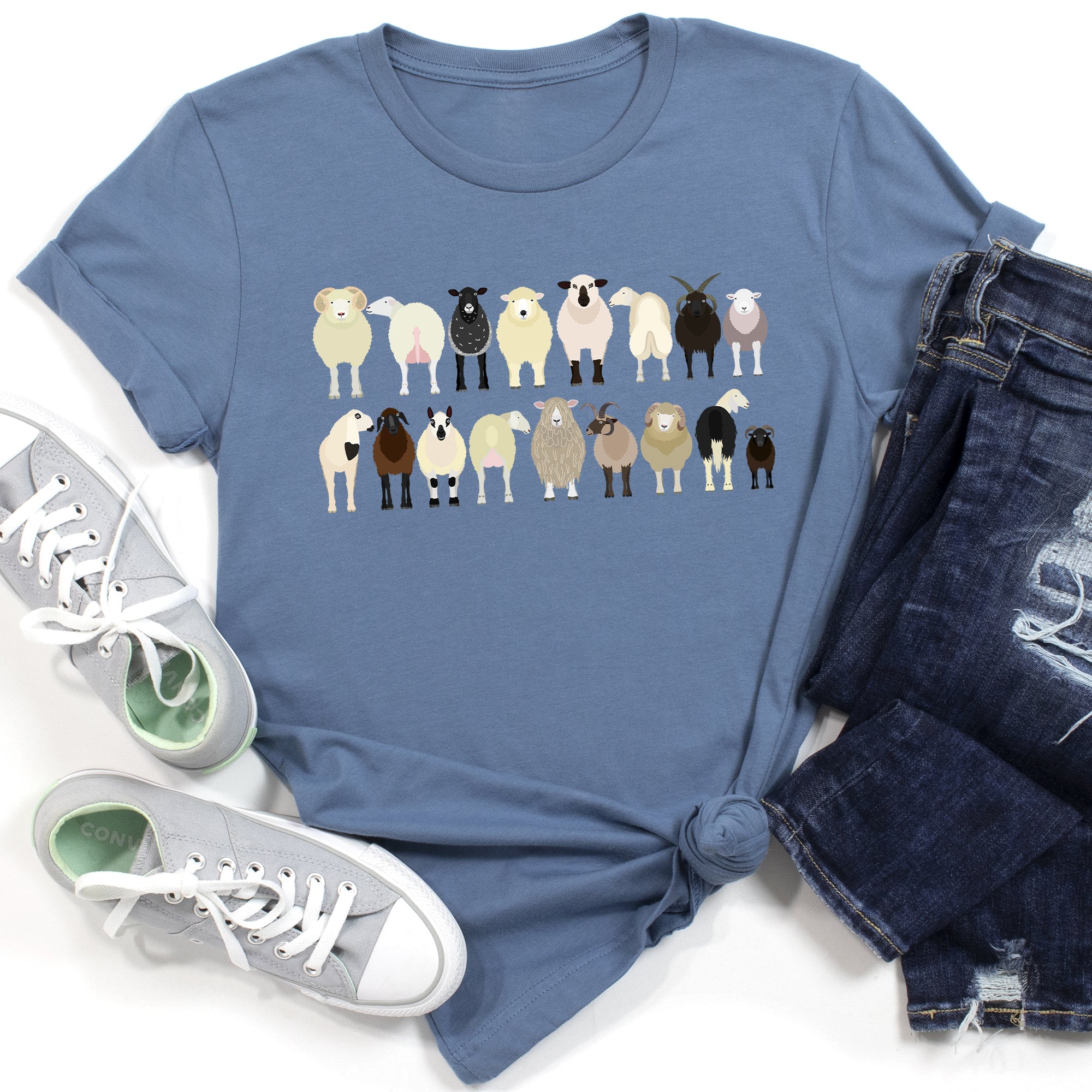 Sheep Lovers Farm Animal Illustration Breeds Artwork Series Collection Graphic Tee