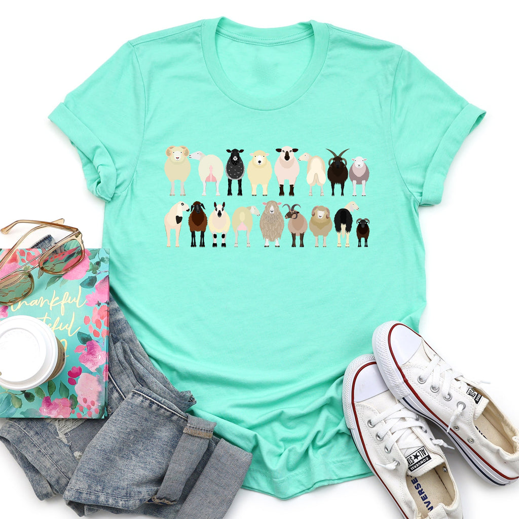 Sheep Lovers Farm Animal Illustration Breeds Artwork Series Collection Graphic Tee