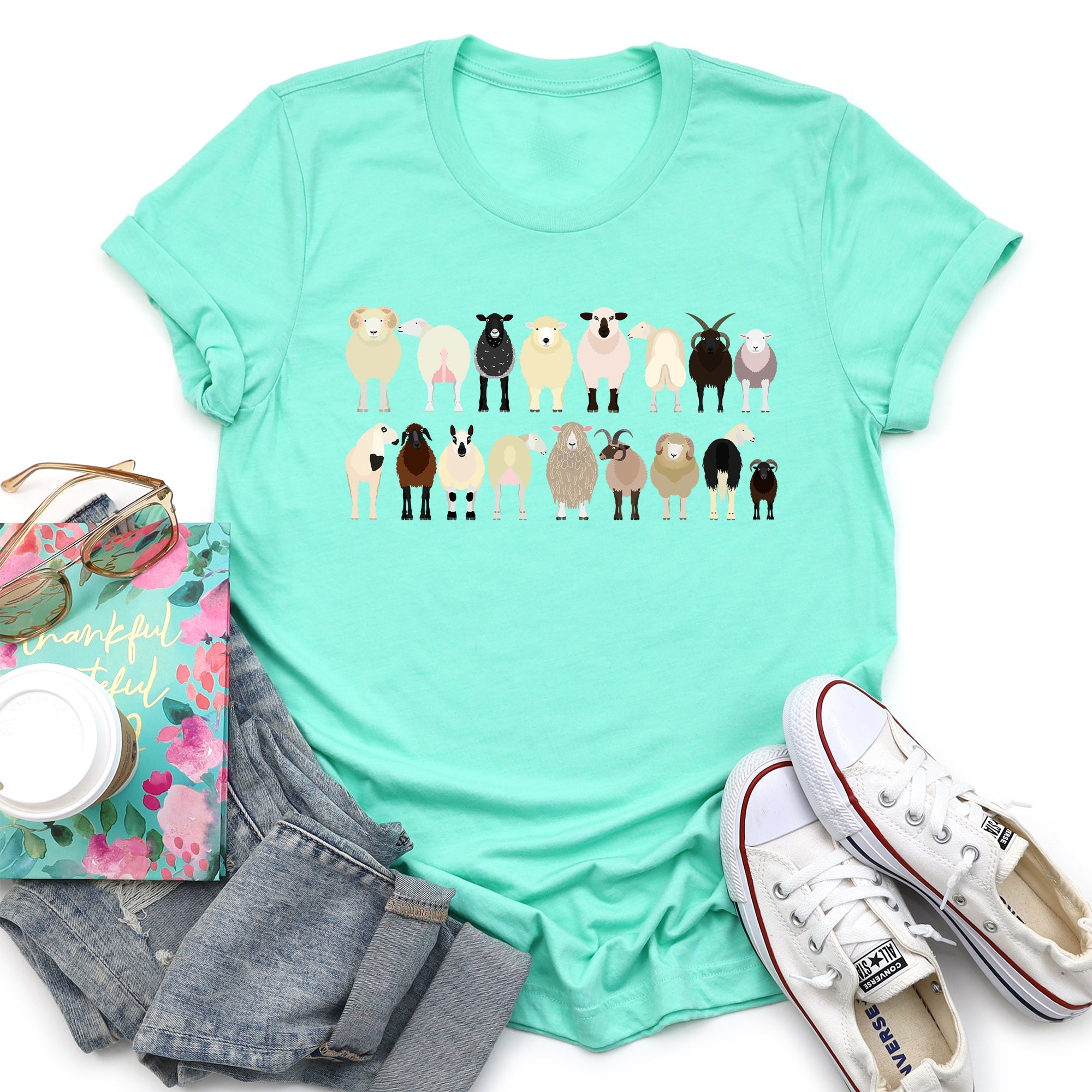 Sheep Lovers Farm Animal Illustration Breeds Artwork Series Collection Graphic Tee