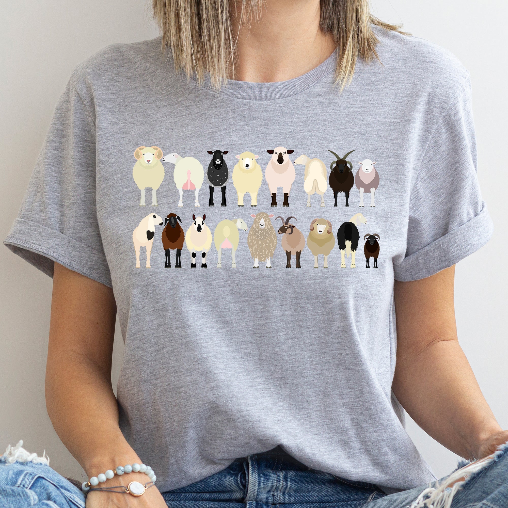 Sheep Lovers Farm Animal Illustration Breeds Artwork Series Collection Graphic Tee