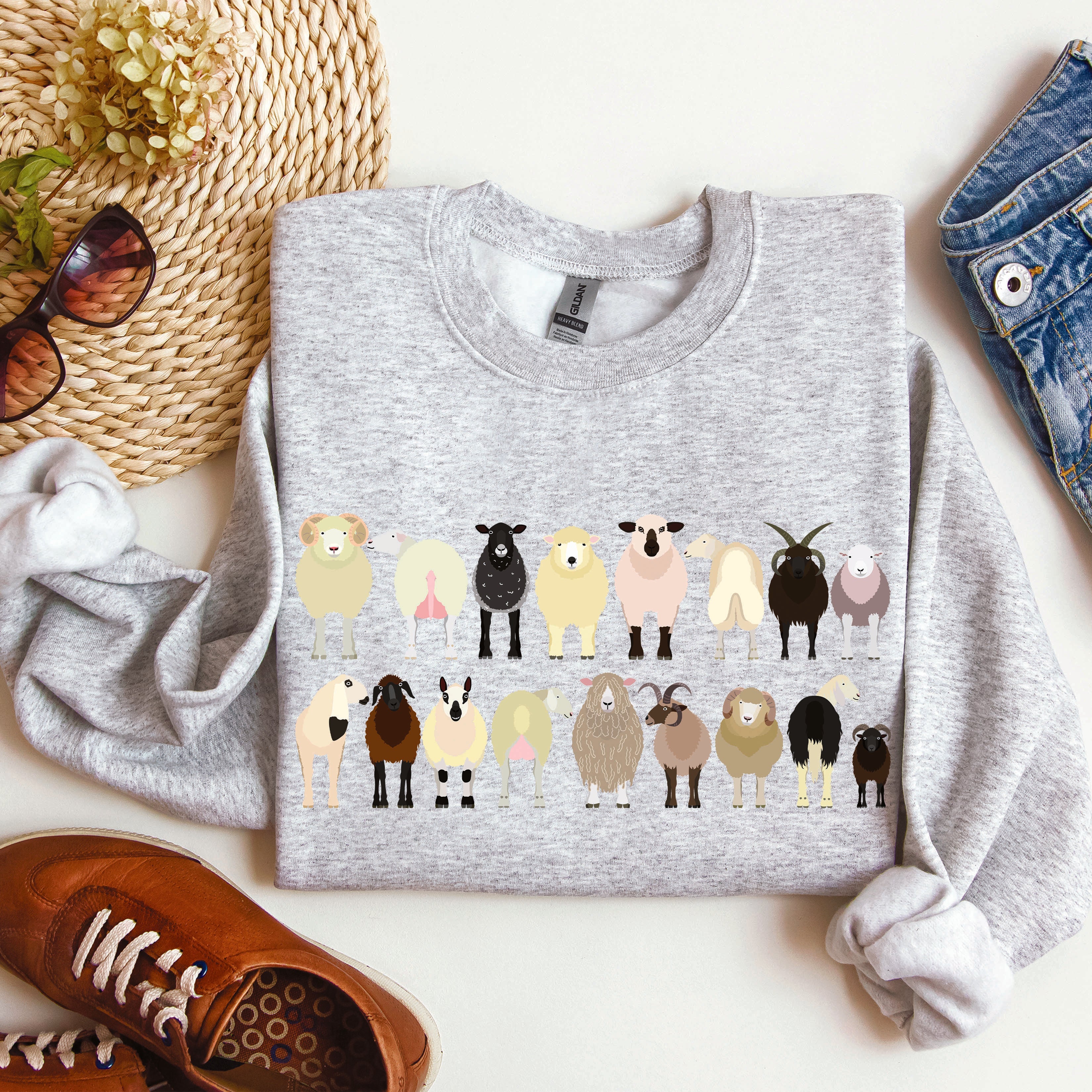 Sheep Breeds Farm Animal Lover Cozy Fleece Plush Classic Fit Vintage Style Sweatshirt