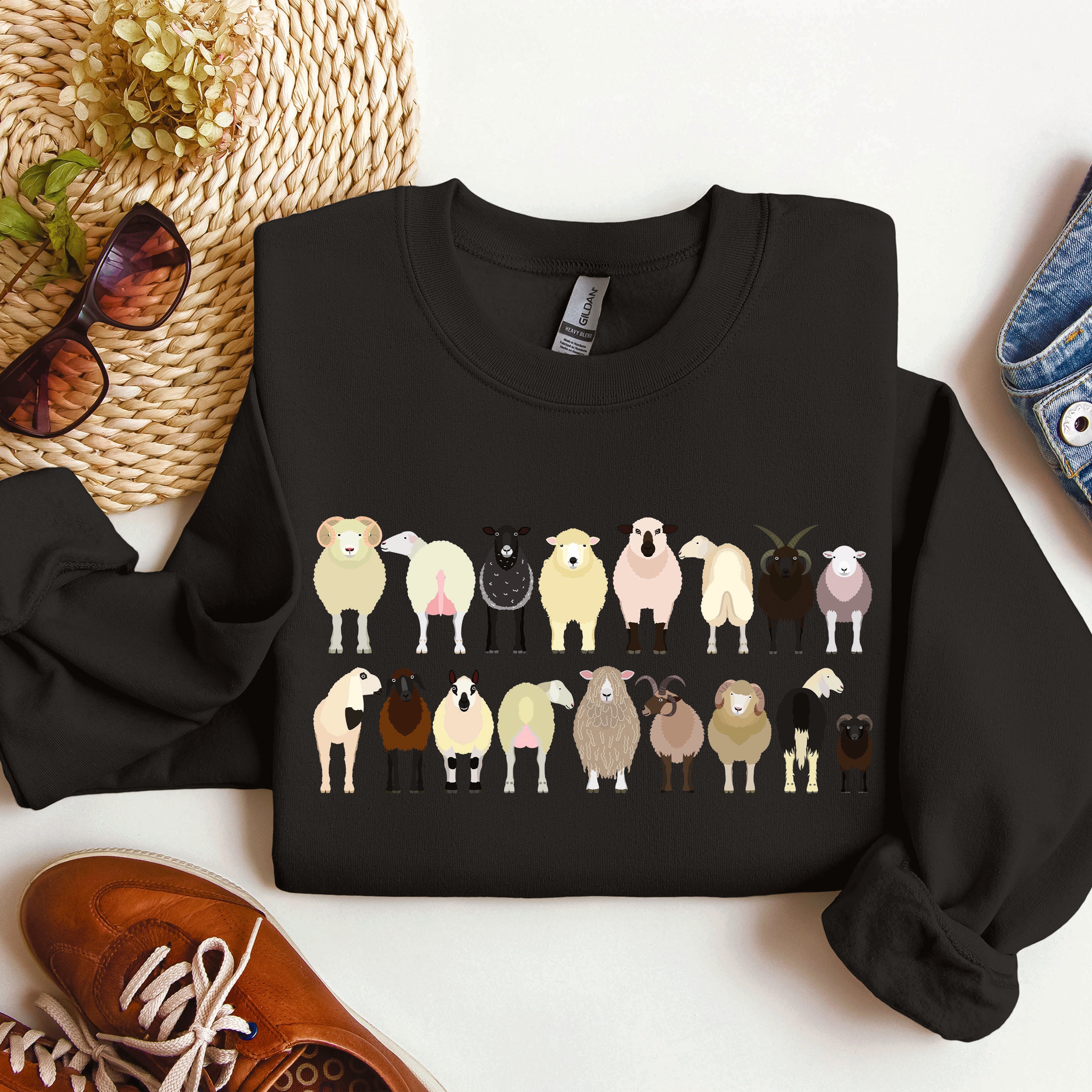 Sheep Breeds Farm Animal Lover Cozy Fleece Plush Classic Fit Vintage Style Sweatshirt