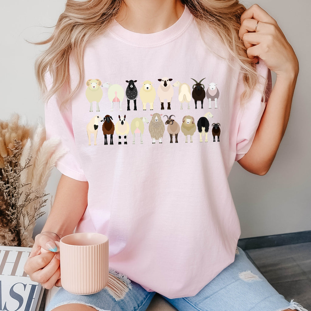 Sheep Lovers Farm Animal Illustration And Breeds Portrait Gallery Comfort Colors Tee