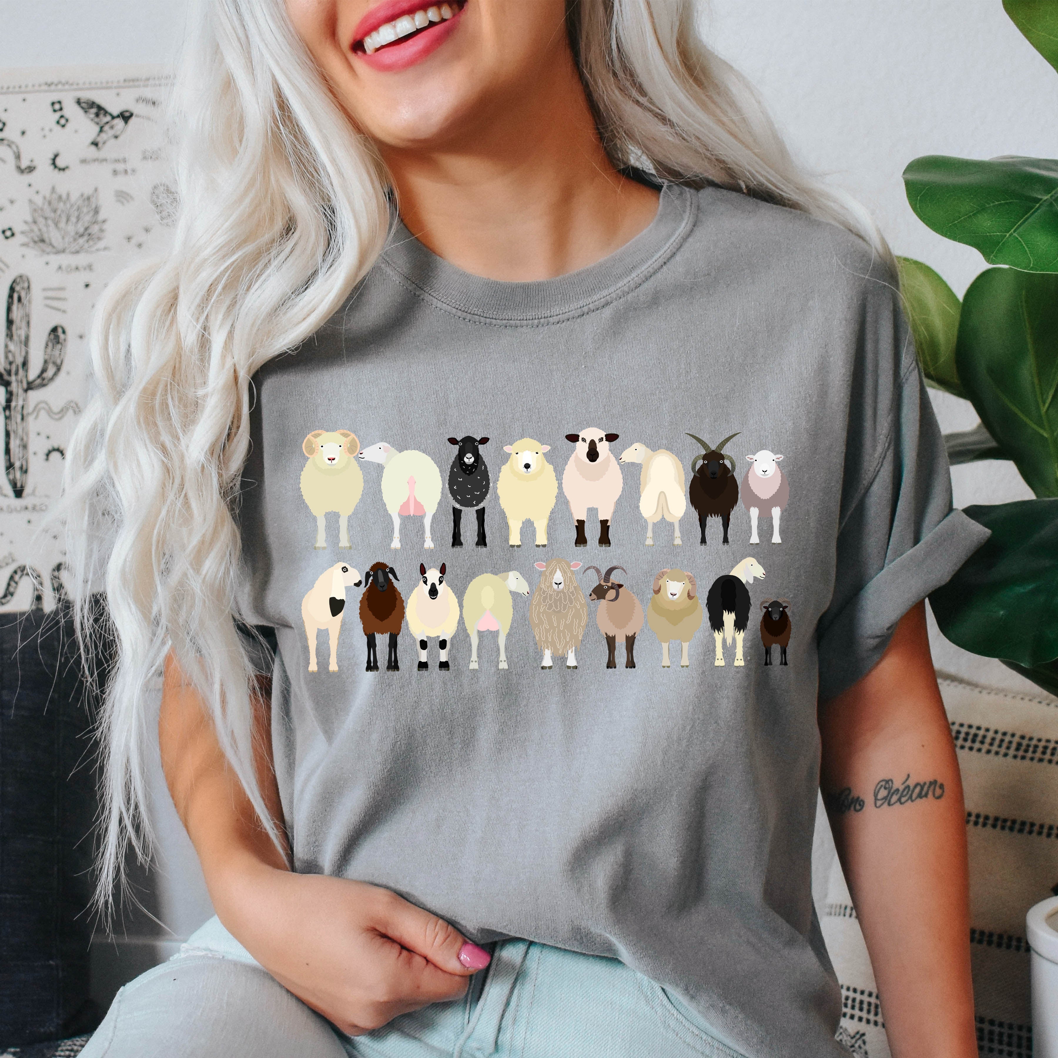 Sheep Lovers Farm Animal Illustration And Breeds Portrait Gallery Comfort Colors Tee