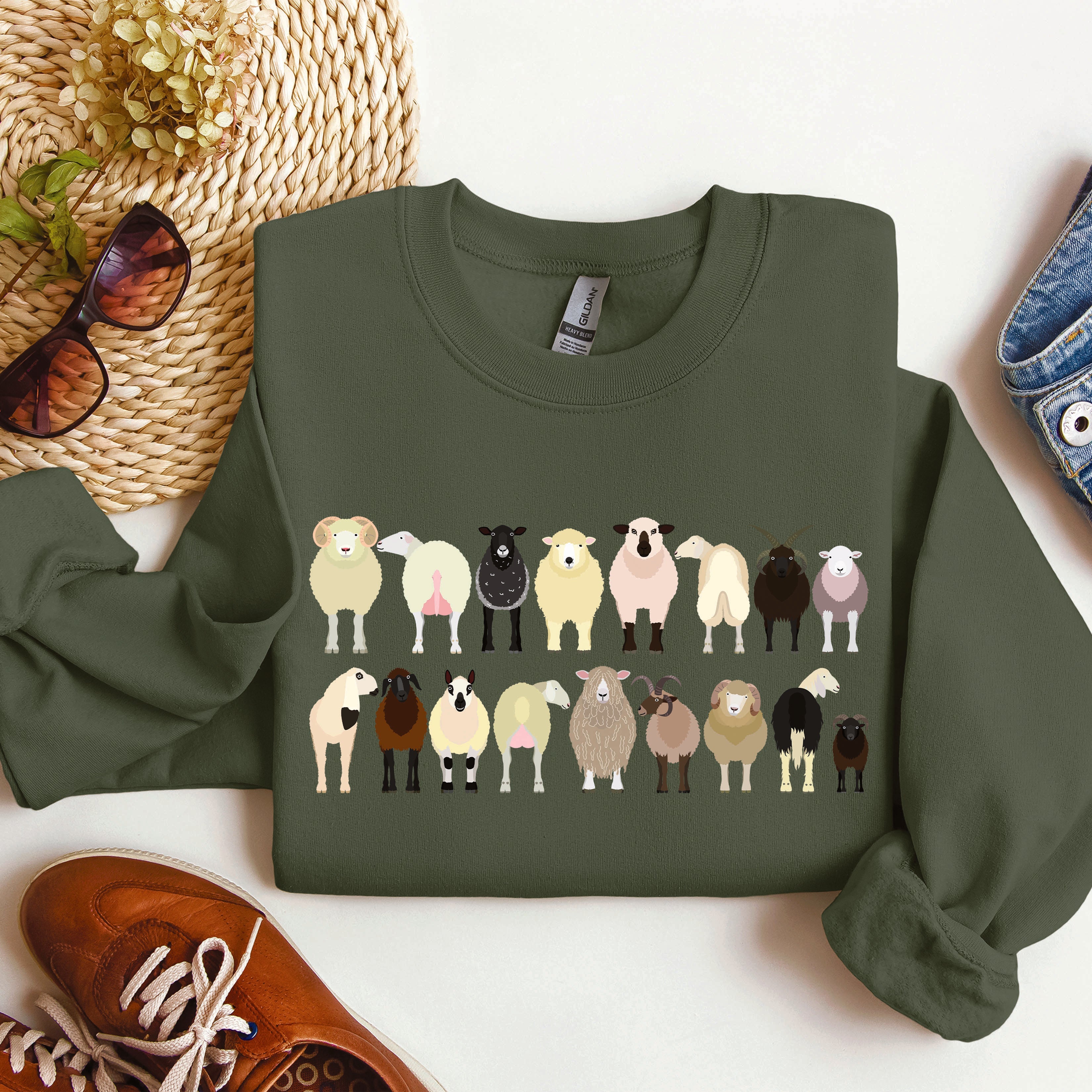 Sheep Breeds Farm Animal Lover Cozy Fleece Plush Classic Fit Vintage Style Sweatshirt