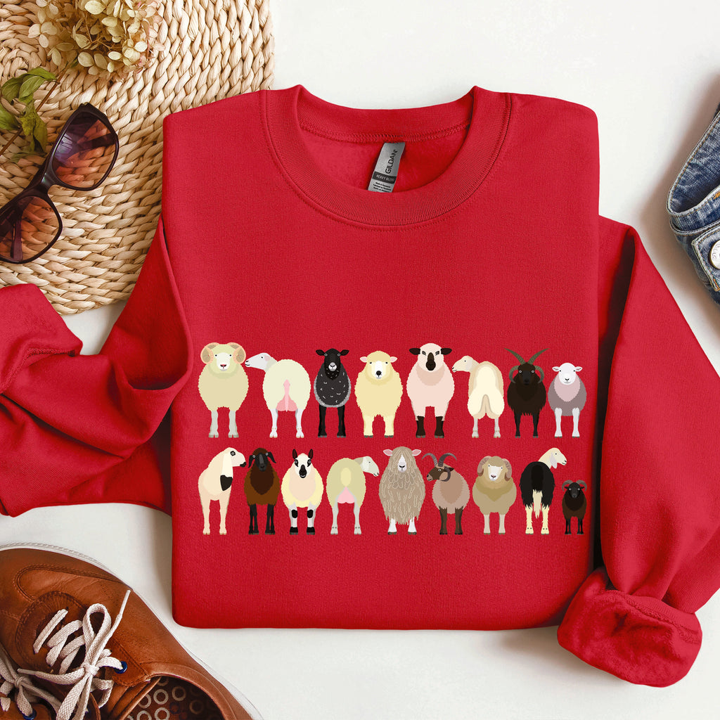 Sheep Breeds Farm Animal Lover Cozy Fleece Plush Classic Fit Vintage Style Sweatshirt