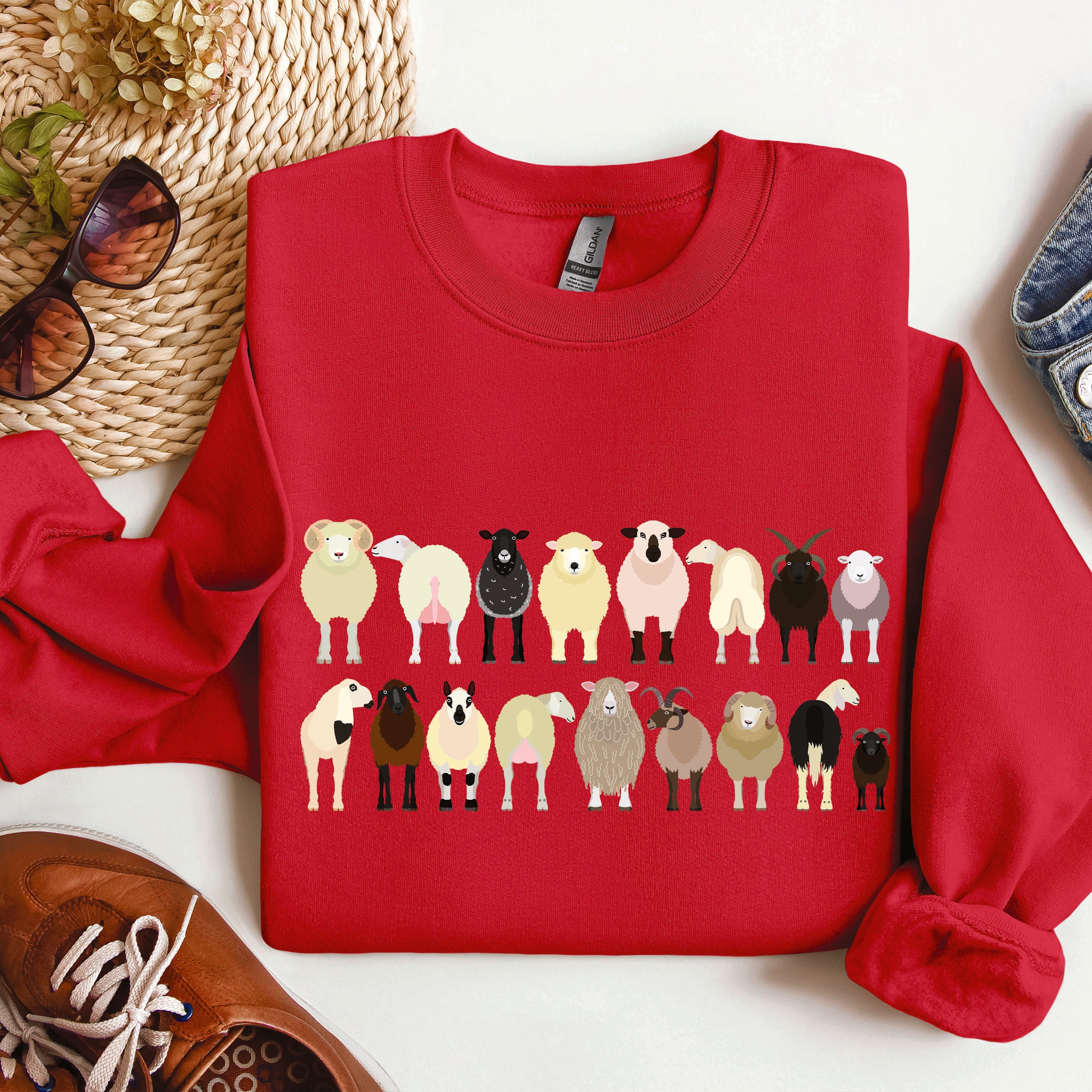 Sheep Breeds Farm Animal Lover Cozy Fleece Plush Classic Fit Vintage Style Sweatshirt