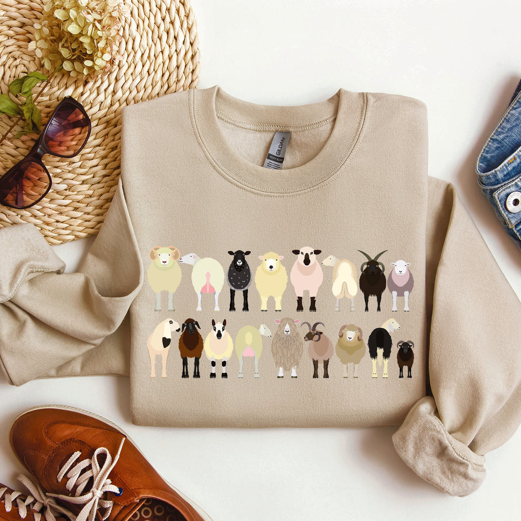 Sheep Breeds Farm Animal Lover Cozy Fleece Plush Classic Fit Vintage Style Sweatshirt