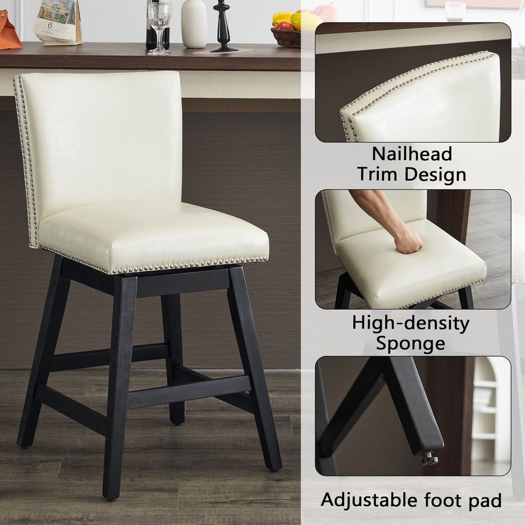 Upholstered Swivel Bar Stools High Back (Set of 2) - Cream White
