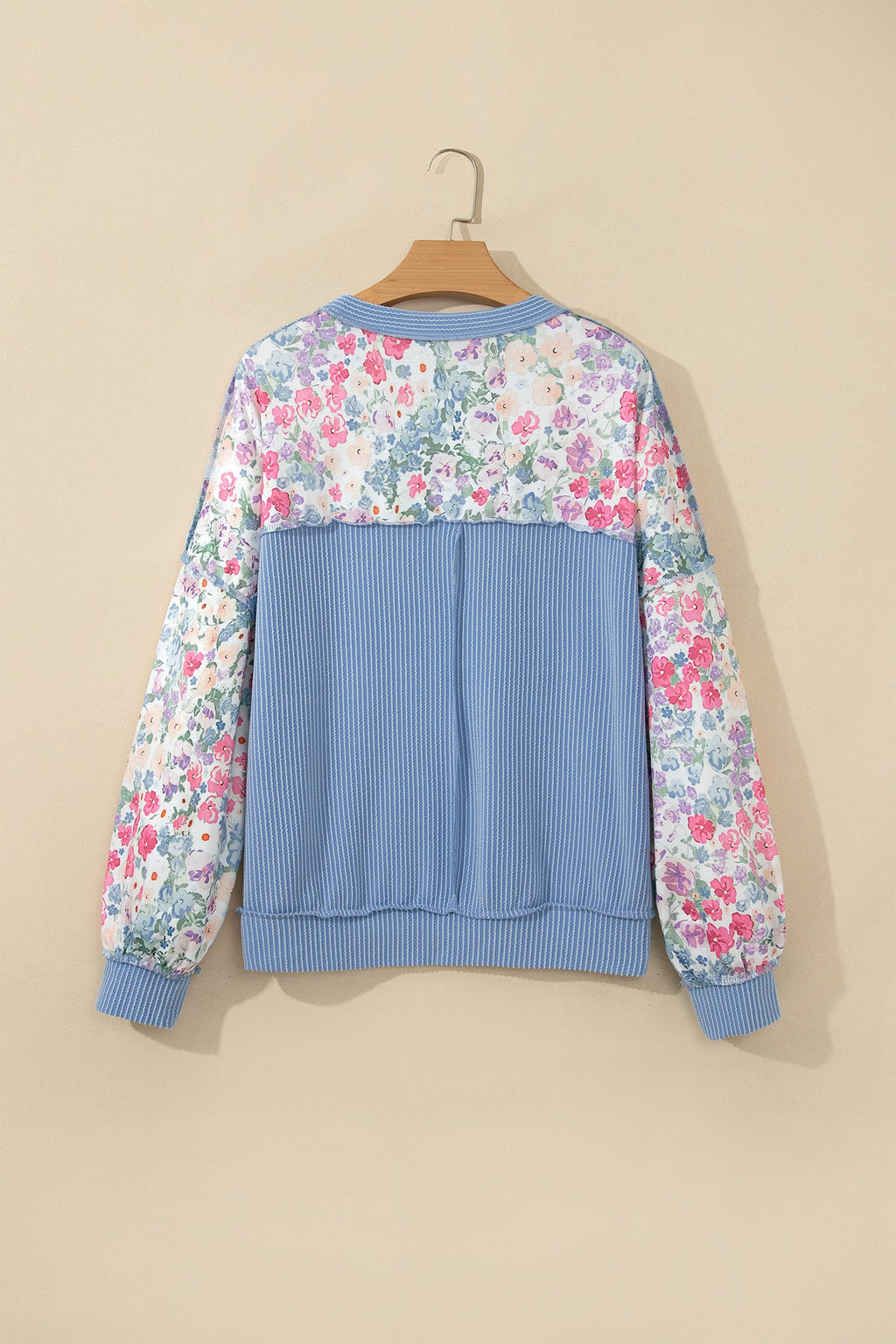 Floral Reverse Seam Drop Shoulder Long Sleeve Top