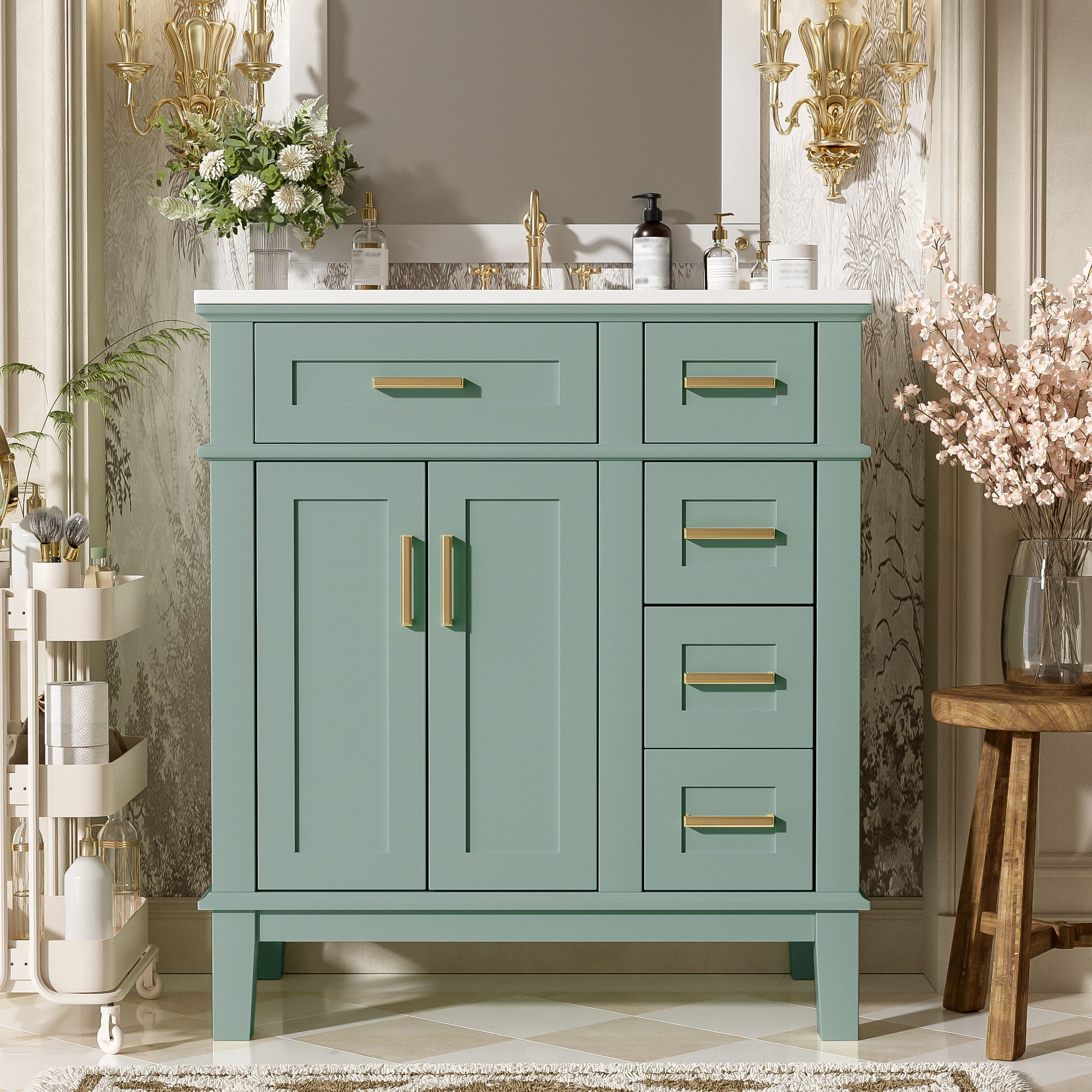 Modern Bathroom Vanity With Sink, Storage Cabinet, Soft Close Doors, Deep & Standard Drawers