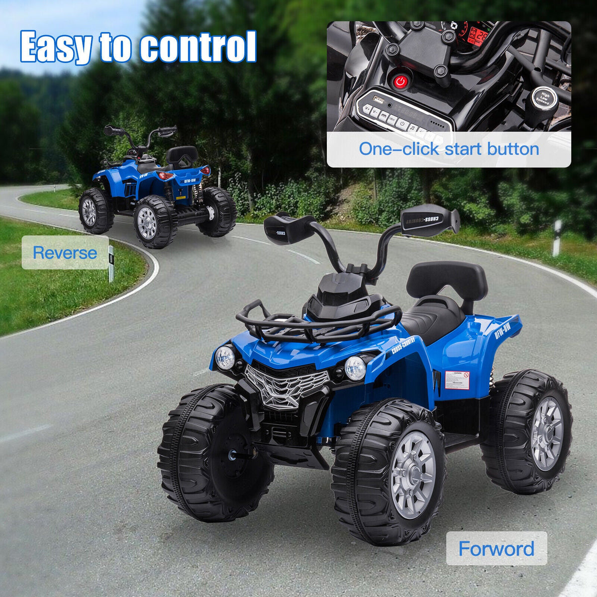 12V Battery Powered Electric ATV Quad for Kids - 4-Wheel Ride On Toy with 2 Speed Options