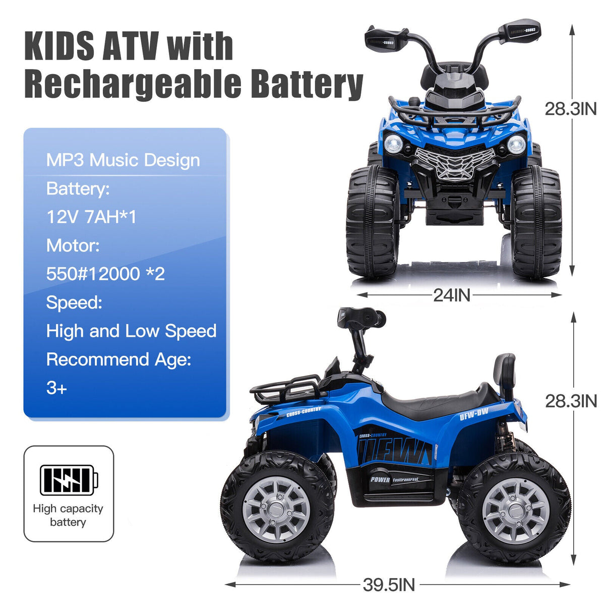 Electric 4-Wheel ATV Truck Car Toy for Kids Ages 3-8 - 12V Ride-On Fun!
