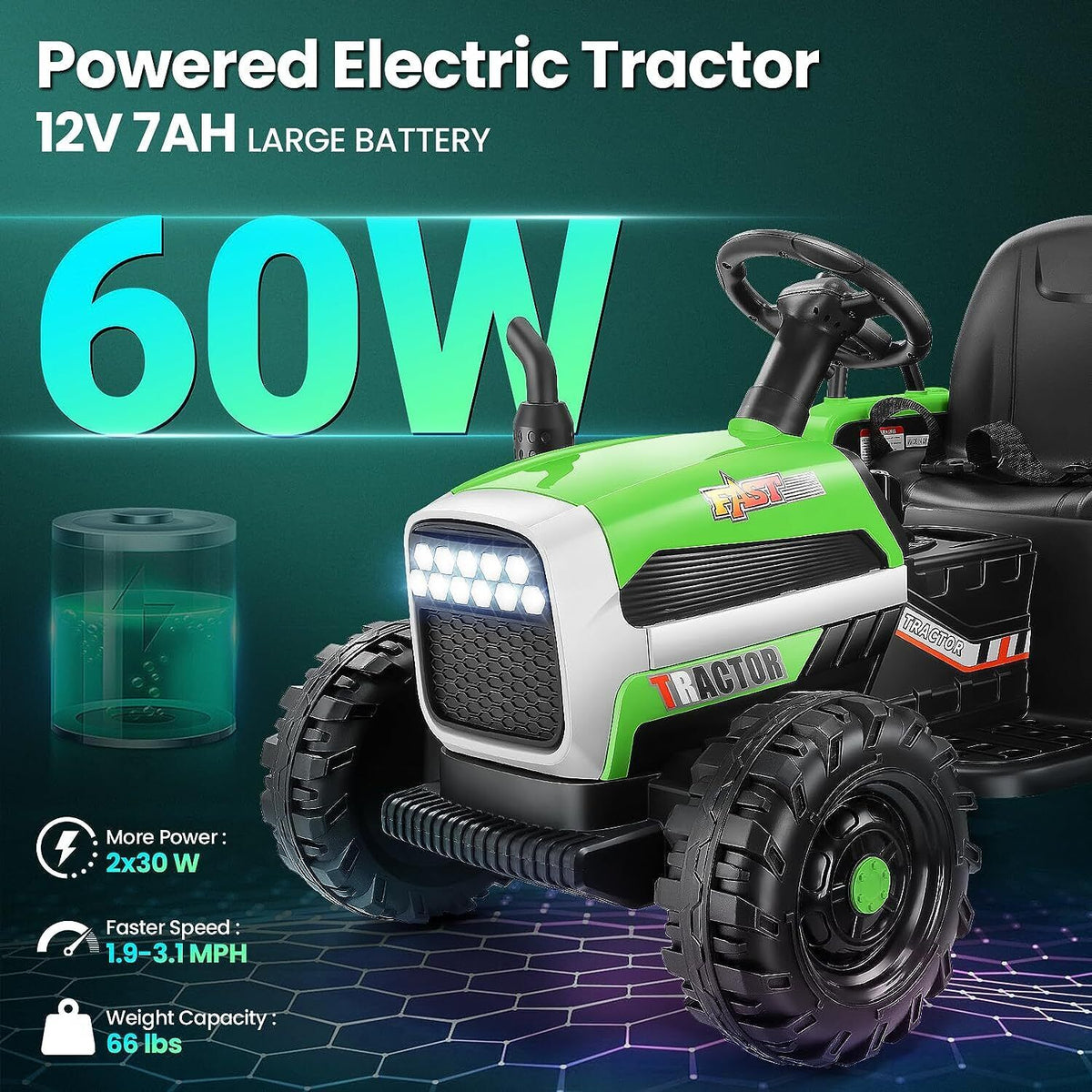 12V Battery-Powered Tractor with Detachable Trailer for Kids
