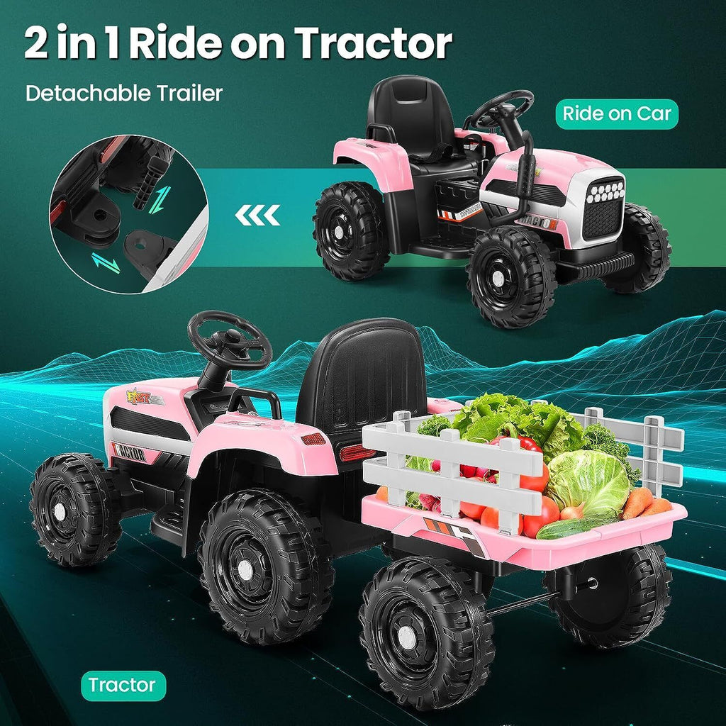 Electric Kids Ride-On Tractor with Trailer - Perfect Toddler Toy Gift