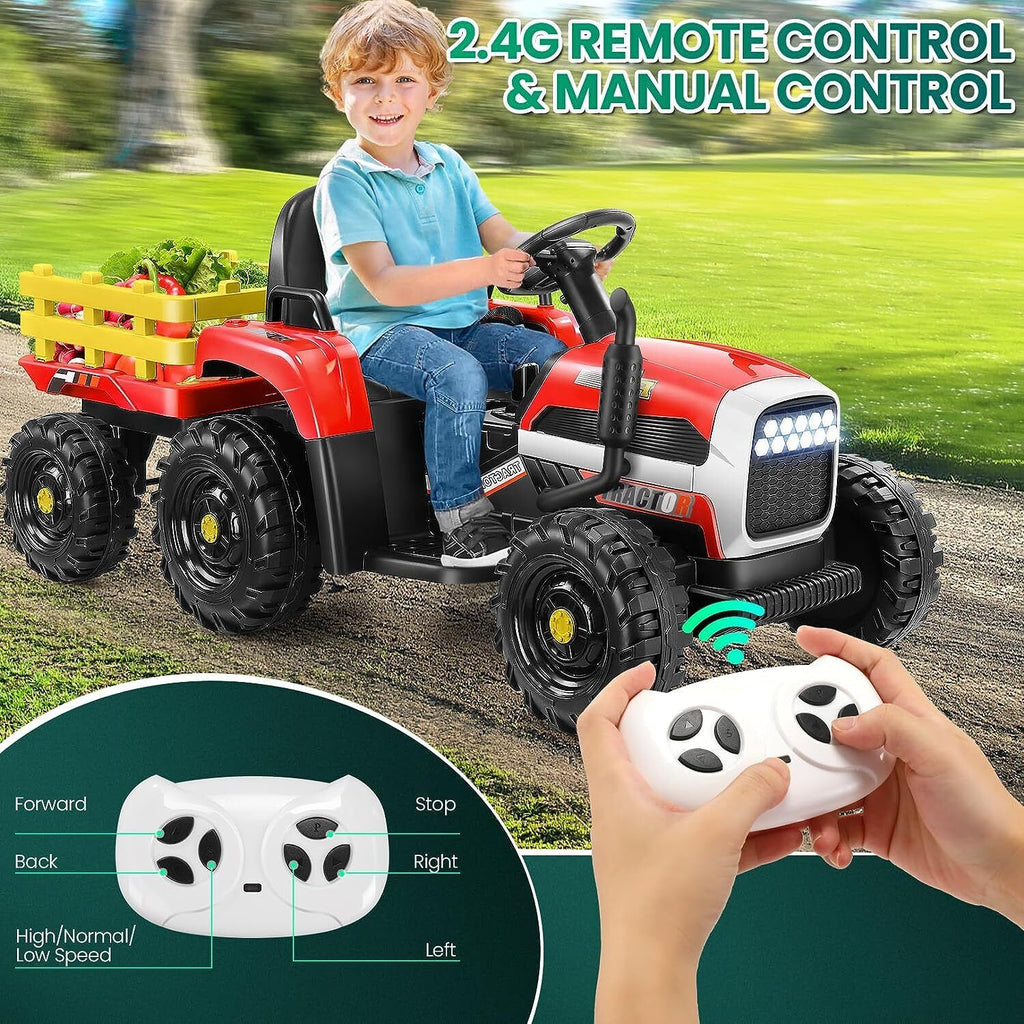 Electric Kids Ride-On Tractor with Trailer - Perfect Toddler Toy Gift