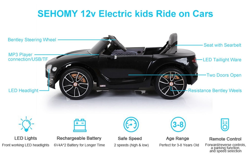 12V Electric Bentley Style Ride On Car for Kids with Remote Control and AUX