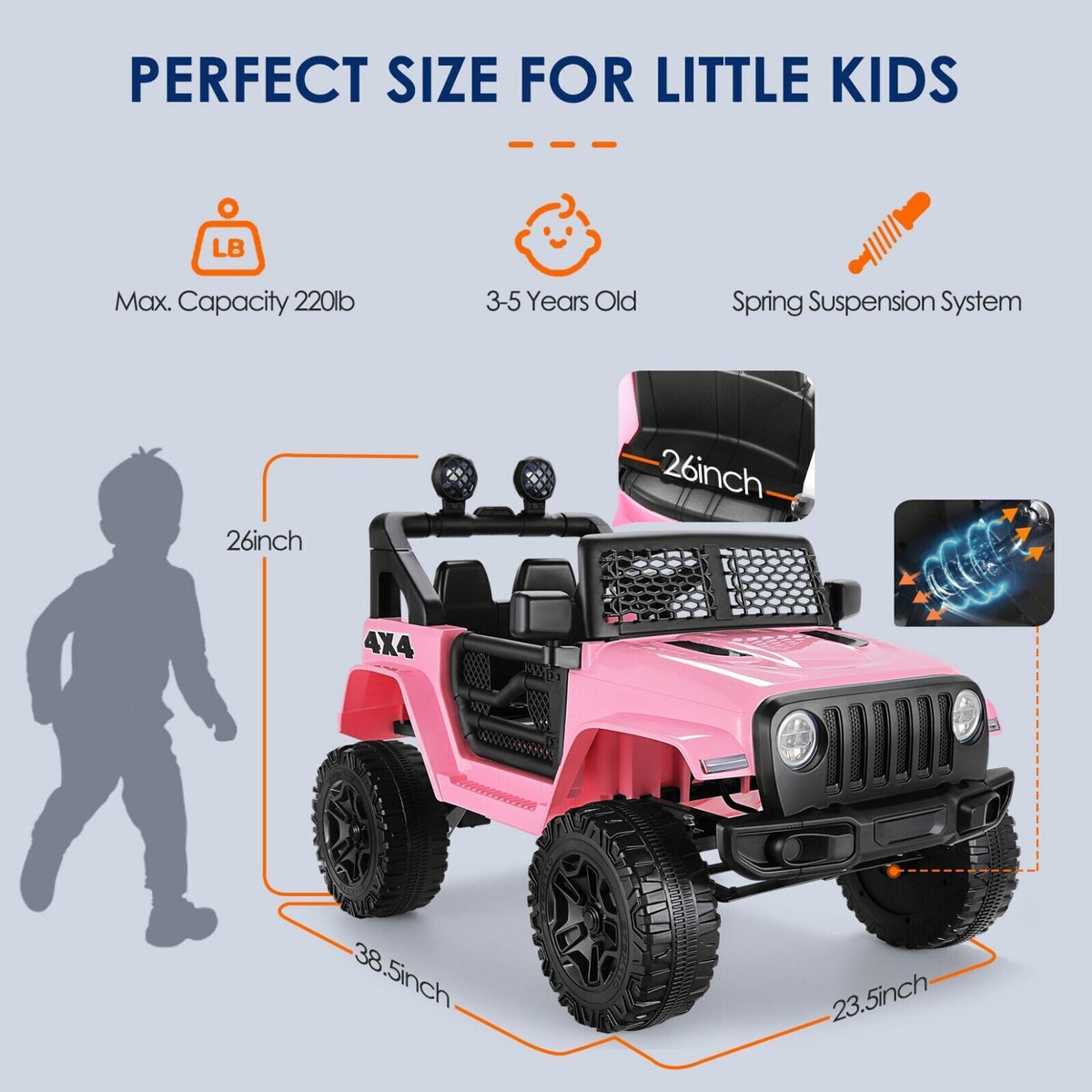 Electric Ride On Jeep for Kids with Parent Remote, Music & Headlights - 12V