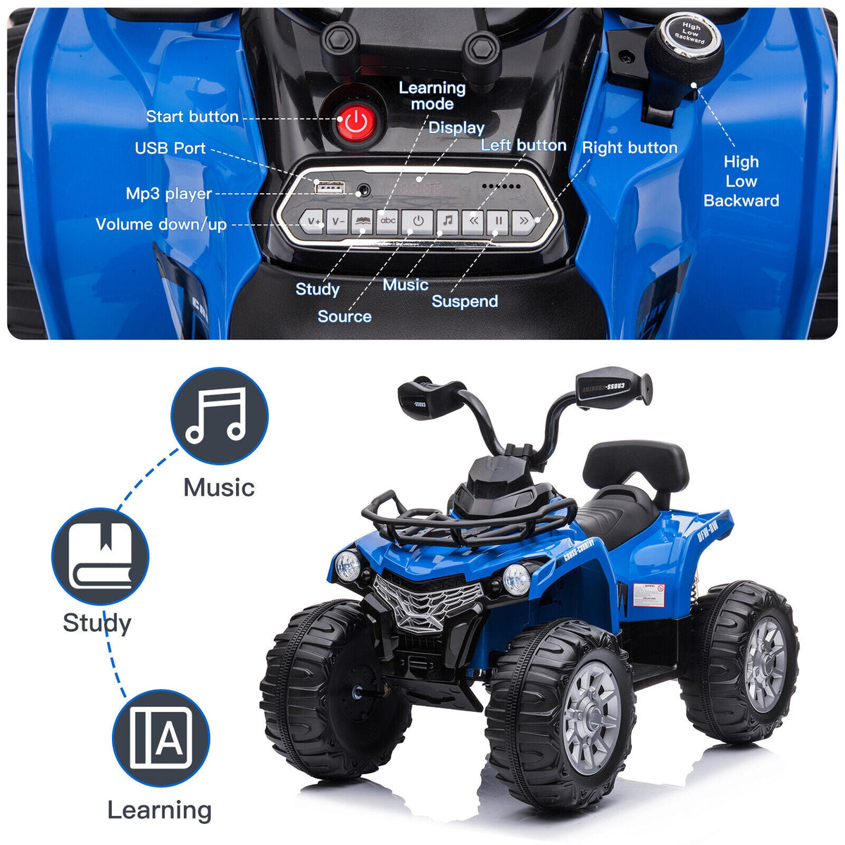 12V Electric Quad ATV for Kids with Fat Tires - Battery Powered 4-Wheeler Truck