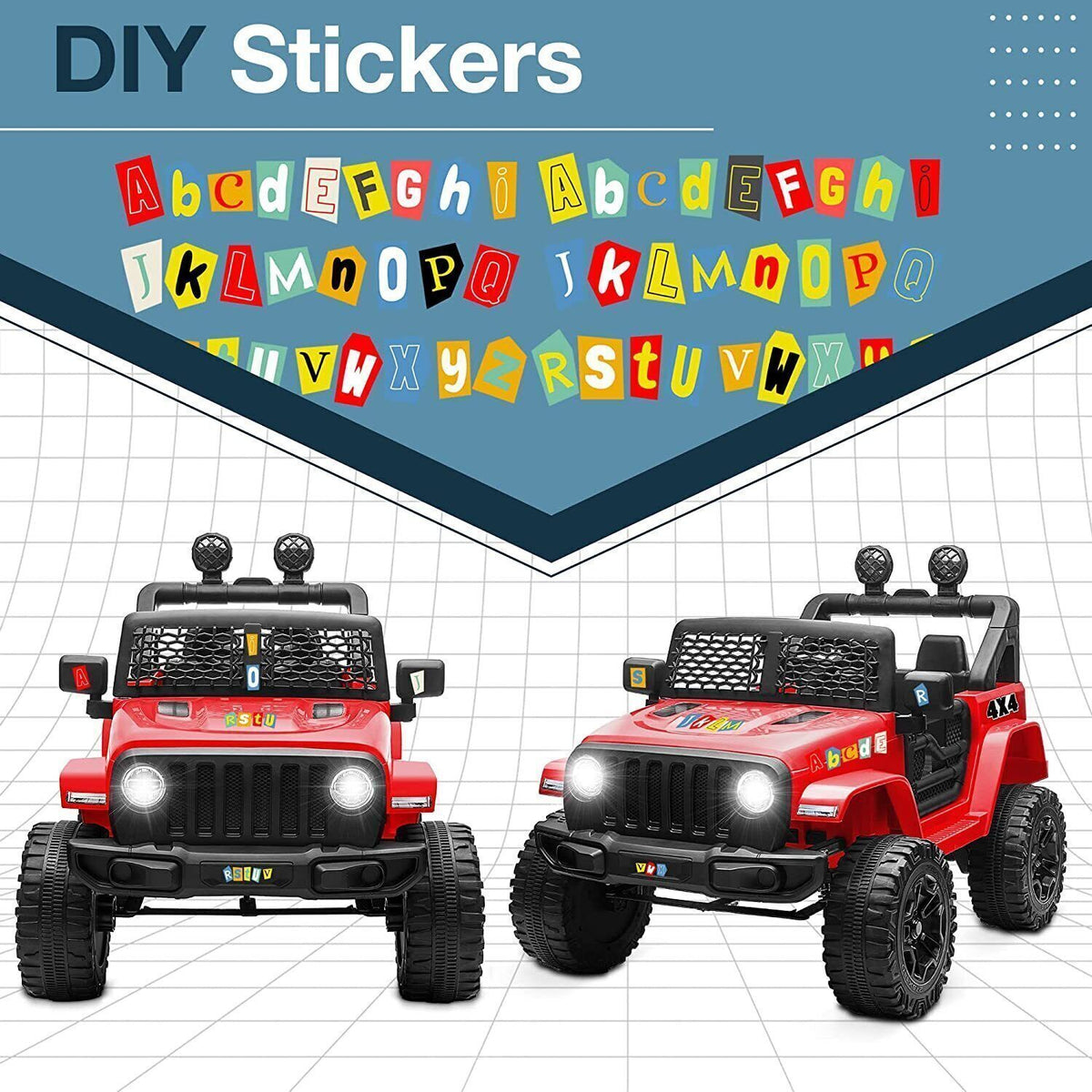 12V Kids Electric Ride-On Jeep Car with Remote Control, Bluetooth, LED Lights, and MP3 Player