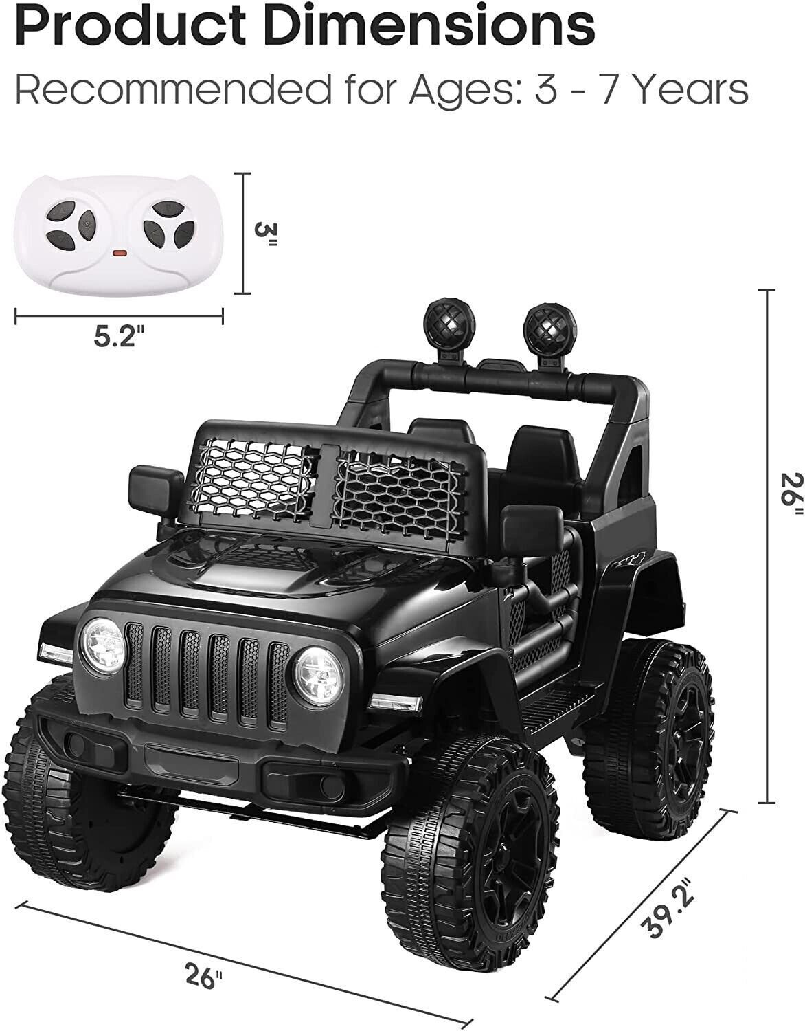 12V Electric Ride-On Car with MP3, Lights, and Remote Control - Black