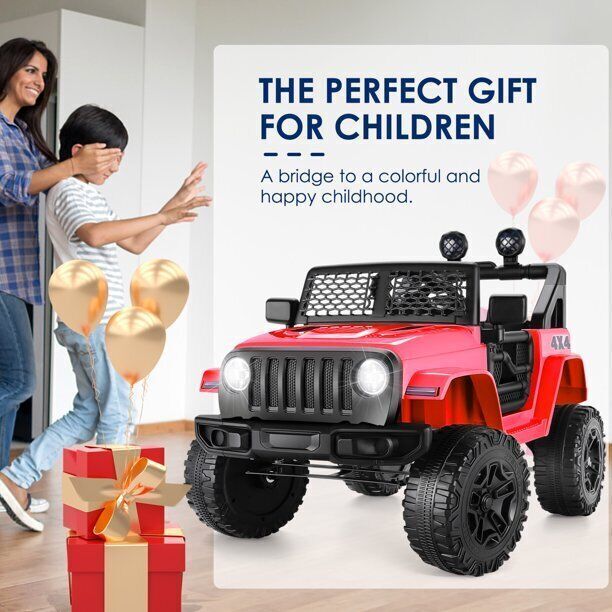 12V Electric Ride-On Jeep Toy Car for Kids with Remote Control, USB, LED Lights, and MP3 Player