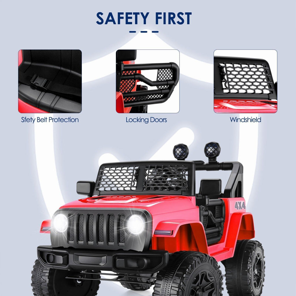 12V Electric Ride-On Jeep Toy Car for Kids with Remote Control, USB, LED Lights, and MP3 Player