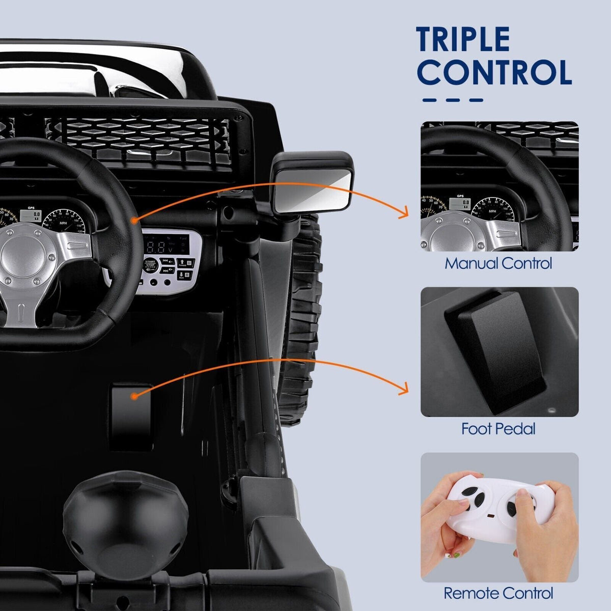 12V Electric Ride-On Jeep Toy Car for Kids with Remote Control, USB, LED Lights, and MP3 Player