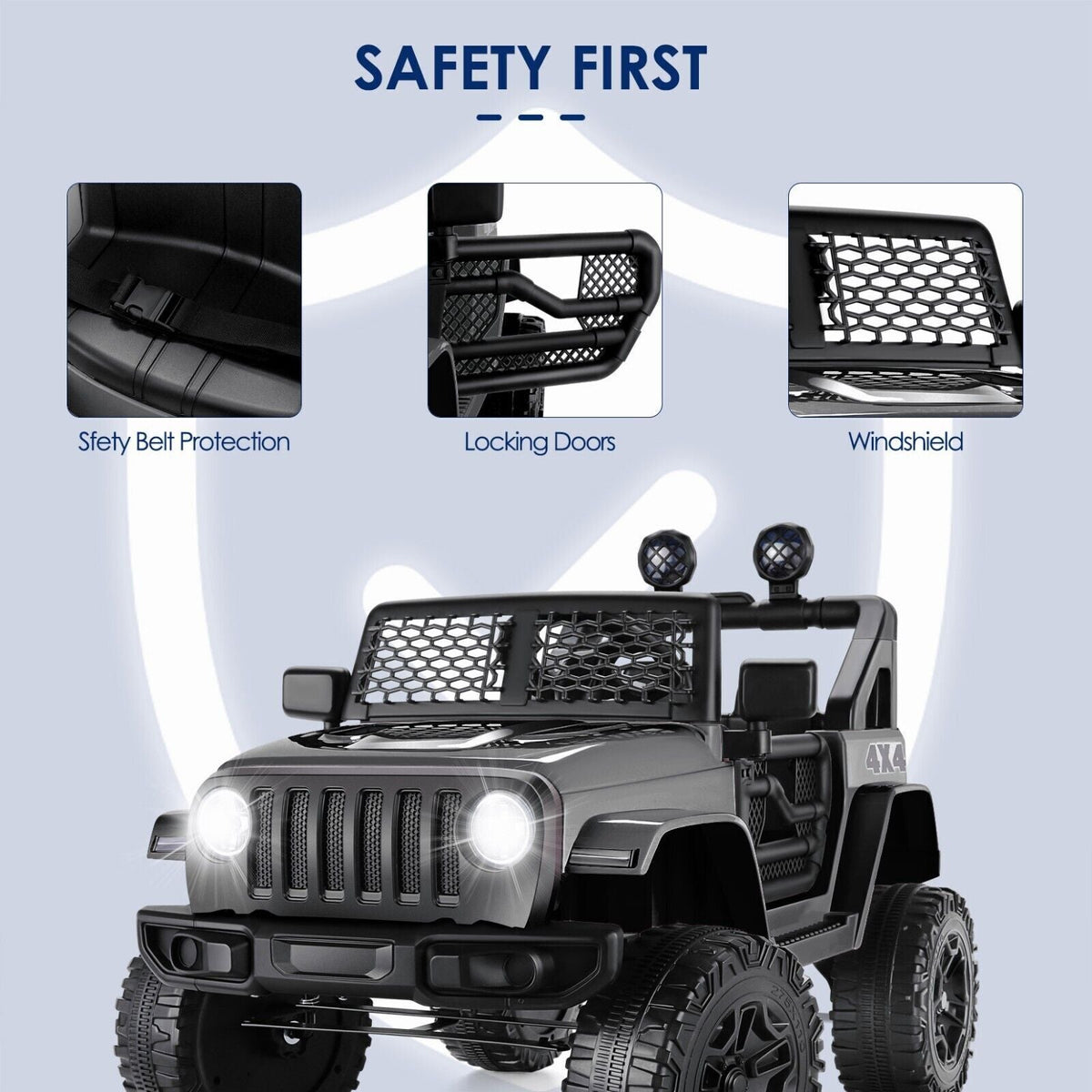 12V Electric Ride-On Jeep Toy Car for Kids with Remote Control, USB, LED Lights, and MP3 Player