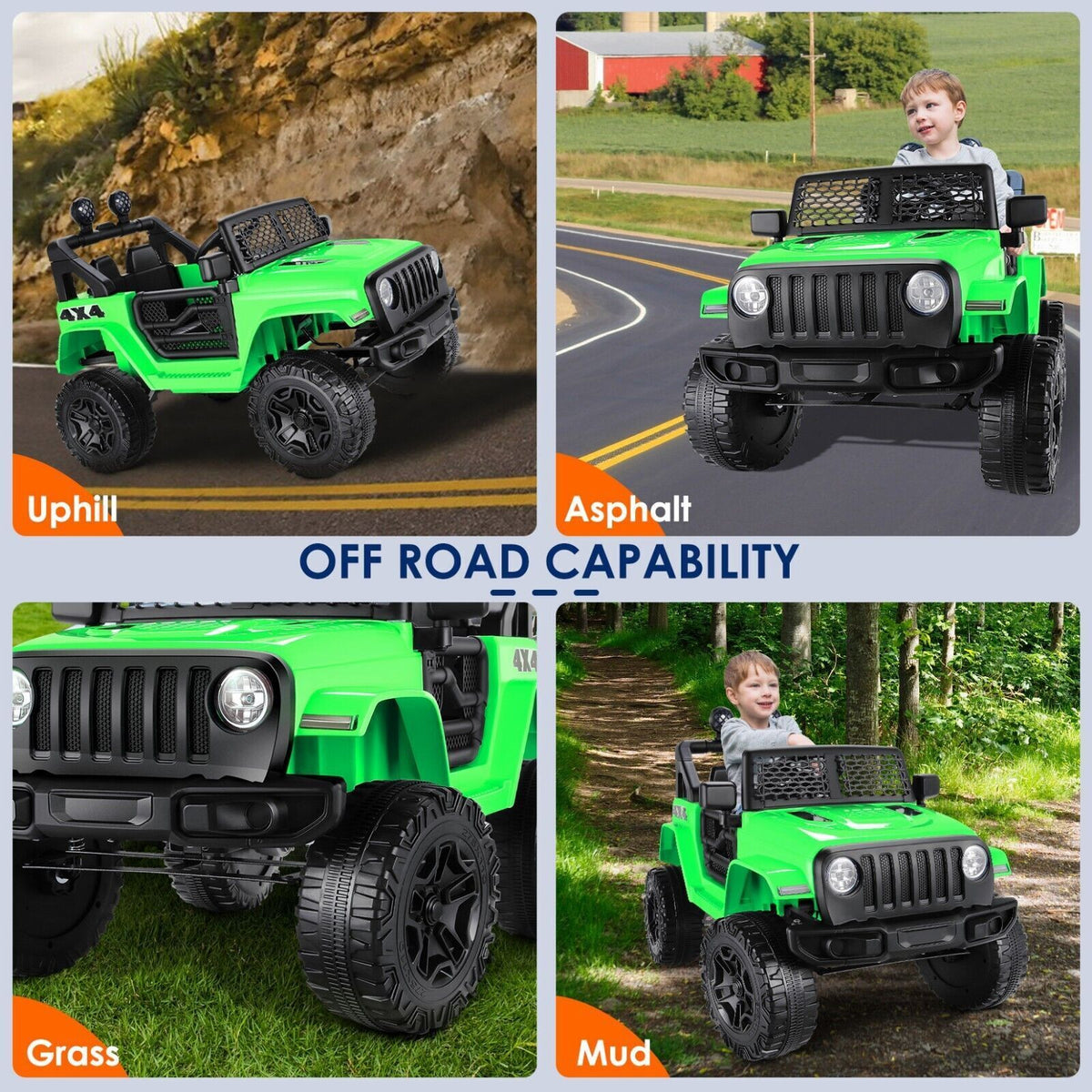 12V Electric Ride-On Jeep Toy Car for Kids with Remote Control, USB, LED Lights, and MP3 Player