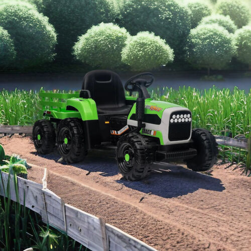 12V Electric Ride On Toy Tractor with Trailer for Kids - Remote Controlled