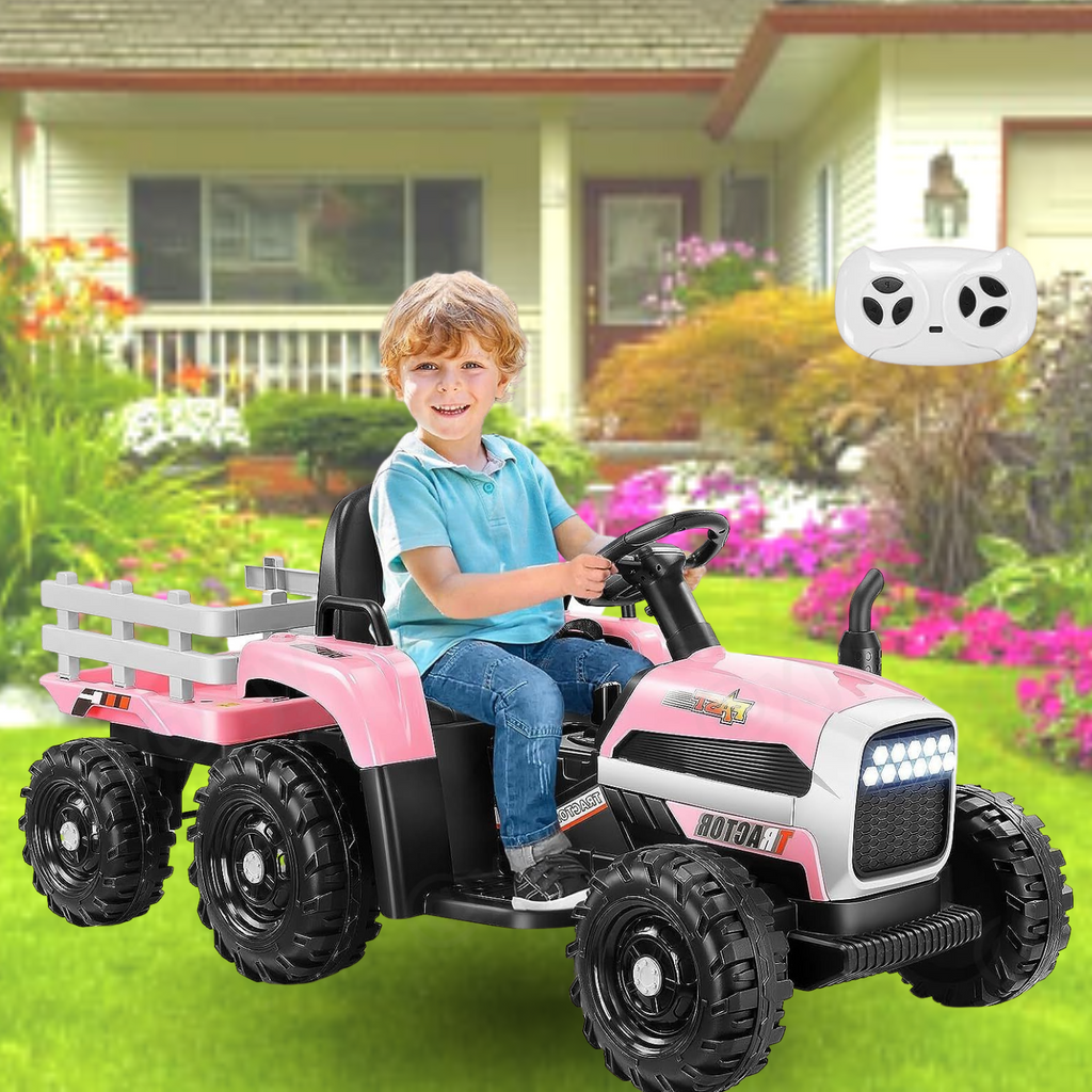 12V Electric Ride-On Tractor with Trailer for Kids - Includes Remote Control!