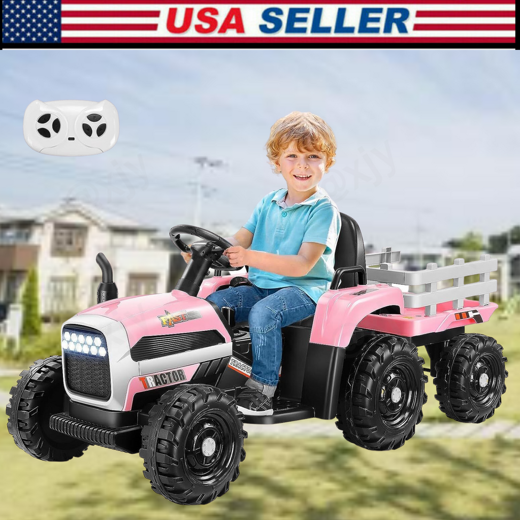 12V Electric Ride-On Tractor with Trailer for Kids - Includes Remote Control!