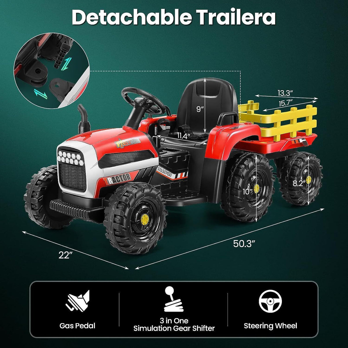 12V Electric Ride-On Tractor for Kids with Remote Control and Trailer Attachment