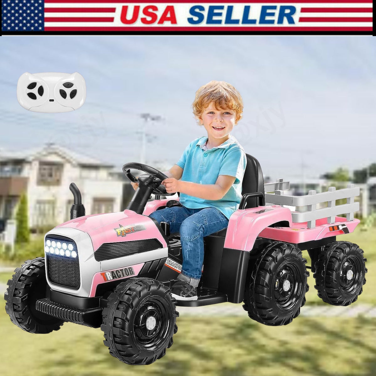 12V Electric Ride-On Tractor for Kids with Trailer Attachment