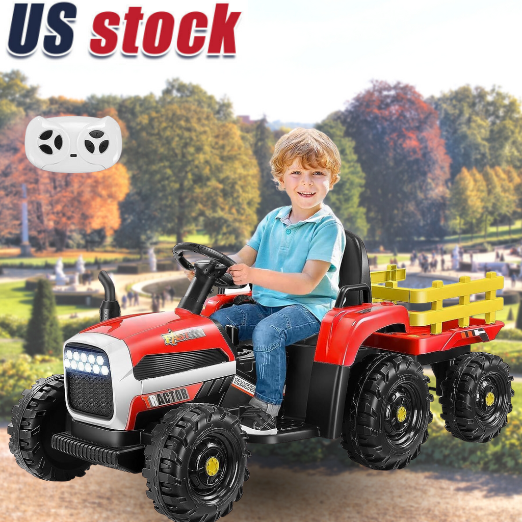 12V Electric Ride-On Tractor with Trailer for Kids, Remote Control Included