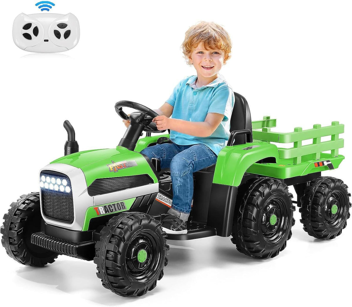 12V Electric Ride-On Tractor with Trailer for Kids, Remote Control Included