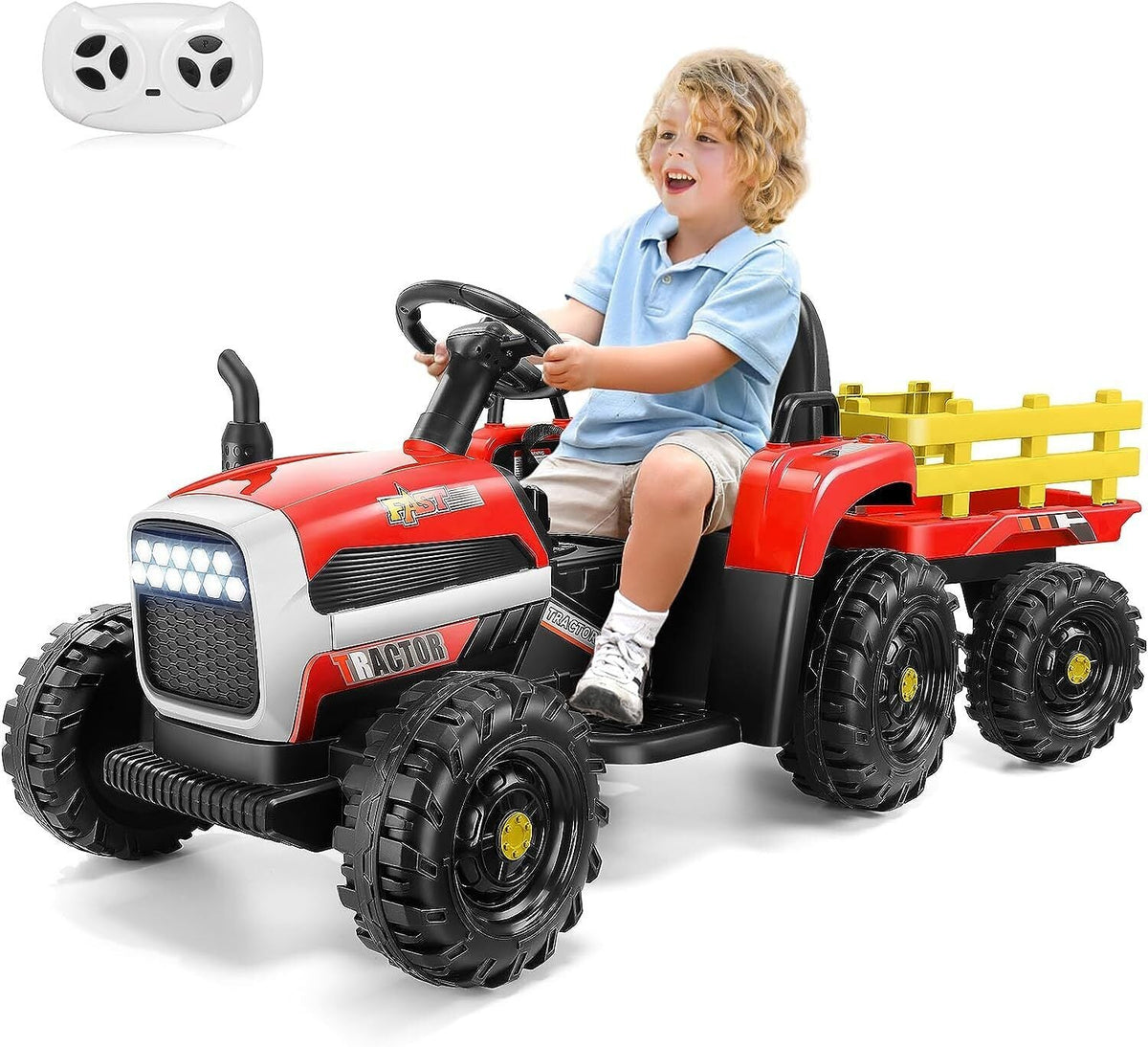 12V Electric Ride-On Tractor with Trailer for Kids, Remote Control Included