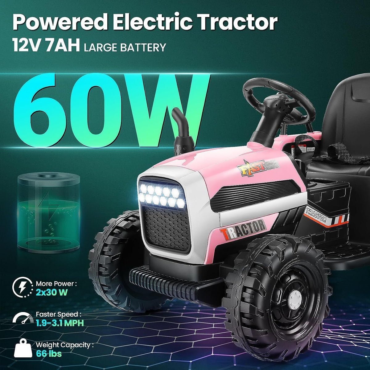 12V Electric Ride-On Tractor with Trailer for Kids, Remote Control Included