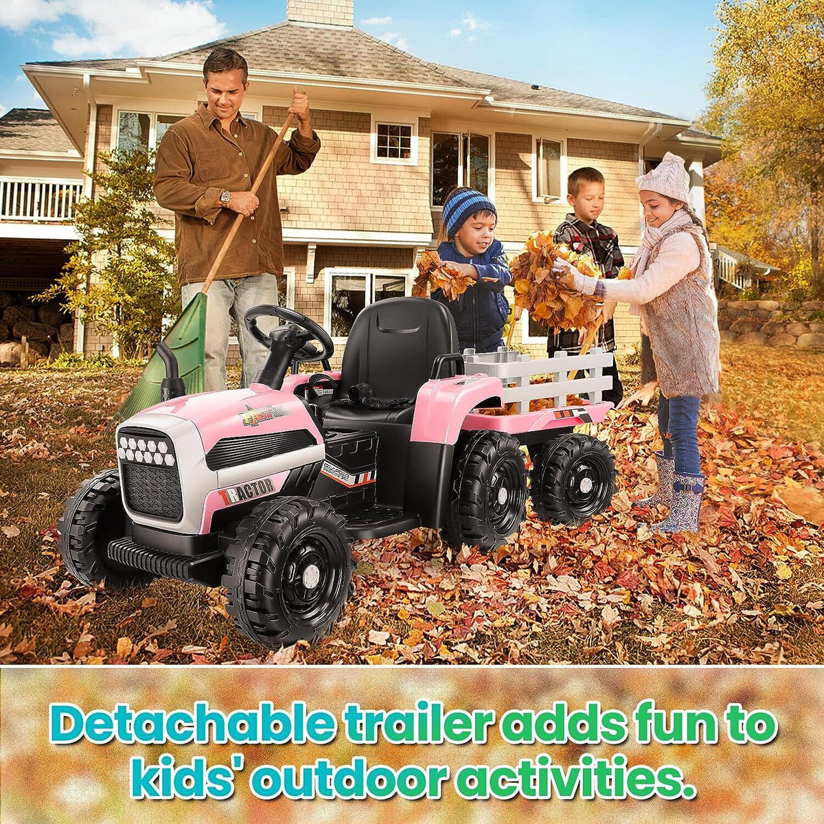 12V Electric Ride-On Tractor with Trailer for Kids, Remote Control Included